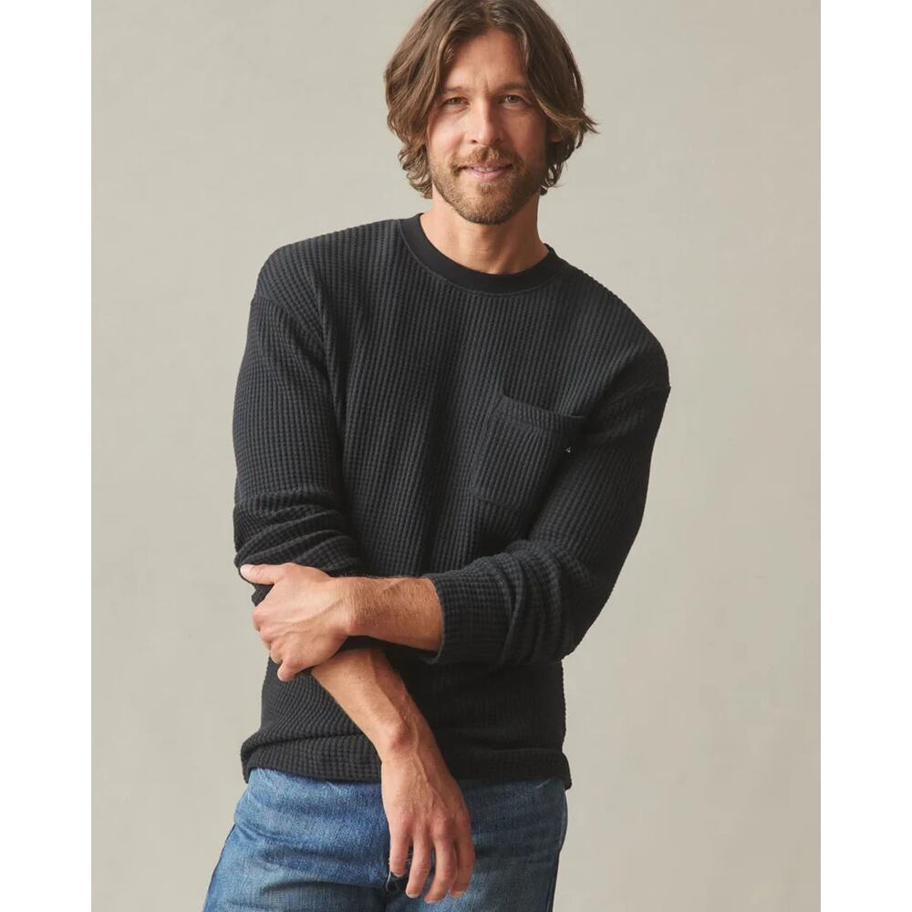 Marine Layer Pirate Black Long Sleeve Box Waffle Crew Neck Tee Small New w/Tag